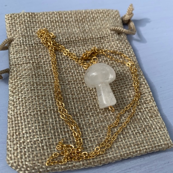 Anthropologie Jewelry - Clear Quartz Crystal Mushroom Necklace | Gold Mushroom Pendant | Magic Mushroom